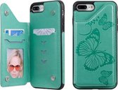 Voor iPhone 8 Plus & 7 Plus Butterfly Embossing Pattern Schokbestendige beschermhoes met houder & kaartsleuven en fotolijst (groen)