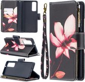 Voor Huawei P smart 2021 / Y7a Gekleurde Tekening Patroon Rits Horizontale Flip Lederen Case met Houder & Kaartsleuven & Portemonnee (Lotus)