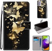 Voor Samsung Galaxy A52 5G Gekleurde Tekening Cross Textuur Horizontale Flip PU Lederen Case met Houder & Kaartsleuven & Portemonnee & Lanyard (Golden Butterfly Group)