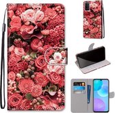 Voor Huawei Honor 30 Lite Gekleurde Tekening Cross Textuur Horizontale Flip PU Lederen Case met Houder & Kaartsleuven & Portemonnee & Lanyard (Pink Rose Garden)