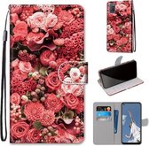 Voor OPPO A52 / A92 / A72 Gekleurde Tekening Cross Textuur Horizontale Flip PU Lederen Case met Houder & Kaartsleuven & Portemonnee & Lanyard (Pink Rose Garden)