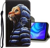 Voor Geschikt voor Xiaomi Redmi 9 3D Gekleurde Tekening Horizontale Flip PU Lederen Case met Houder & Kaartsleuven & Portemonnee (Donsjack Kat)