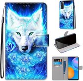 Voor Huawei P Smart 2021 / Y7a Gekleurde Tekening Cross Textuur Horizontale Flip PU Lederen Case met Houder & Kaartsleuven & Portemonnee & Lanyard (Dick Rose Wolf)