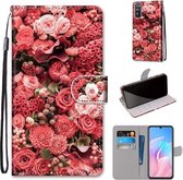 Voor Huawei Enjoy Z / 20 Pro Gekleurde Tekening Cross Textuur Horizontale Flip PU Lederen Case met Houder & Kaartsleuven & Portemonnee & Lanyard (Pink Rose Garden)