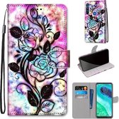 Voor Motorola Moto G8 Gekleurde Tekening Cross Textuur Horizontale Flip PU Lederen Case met Houder & Kaartsleuven & Portemonnee & Lanyard (Kleur Achtergrond Holle Bloem)