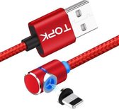 TOPK 2m 2.4A Max USB naar 8-pins 90 graden elleboog magnetische oplaadkabel met LED-indicator (rood)