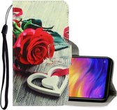 Voor Xiaomi Redmi Note 7 3D Gekleurde Tekening Horizontale Flip PU Lederen Case met Houder & Kaartsleuven & Portemonnee (Rode Roos)