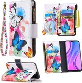 Voor Xiaomi Redmi 9 Gekleurde Tekening Patroon Rits Horizontale Flip Leren Case met Houder & Kaartsleuven & Portemonnee (Twee Vlinders)