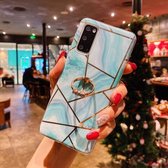 Voor Samsung Galaxy A31 Electroplated Marble Pattern TPU beschermhoes met ringhouder (lichtgroen)