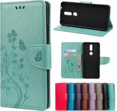 Voor Nokia 2.4 Butterfly Flower Pattern Horizontale Flip Leather Case met houder & kaartsleuven & portemonnee (groen)