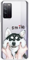 Voor Huawei Honor X10 Gekleurd tekeningpatroon Zeer transparant TPU beschermhoes (Pinch Dog)