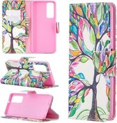 Voor Huawei P smart 2021 / Y7a Gekleurde Tekening Patroon Horizontale Flip Leren Case met Houder & Kaartsleuven & Portemonnee (Life Tree)