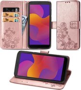 Voor Huawei Y5P 2020 & Honor 9S Lucky Clover Pressed Flowers Pattern Leather Case met houder & kaartsleuven & portemonnee & draagriem (rose goud)