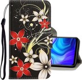 Voor Huawei Y6p 3D Gekleurde Tekening Horizontale Flip PU Lederen Case met Houder & Kaartsleuven & Portemonnee (Rode Bloem)