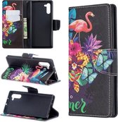 Gekleurde tekening patroon horizontale flip lederen tas met houder & kaartsleuven & portemonnee voor Galaxy Note10 (Flamingo)