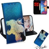 Gekleurde tekening patroon Kleurrijke magnetische gesp Horizontale flip PU lederen tas met houder & kaartsleuven & portemonnee & lanyard voor Galaxy A10e / A20e (kat en luipaard)