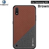 Voor Galaxy A01 PINWUYO Rong-serie schokbestendige pc + TPU + chemische vezeldoek beschermhoes (bruin)