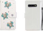 Voor Galaxy S10 horizontale flip effen kleur strass lederen tas met kaartsleuf & portemonnee & houder (drie vlinders)