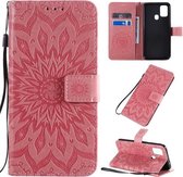 Voor Galaxy M31 Geperst Afdrukken Zonnebloempatroon Horizontale Flip PU-lederen Case met Houder & Kaartsleuven & Portemonnee & Lanyard (Roze)