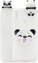 Voor Galaxy A11 schokbestendig gekleurd geschilderd liggend cartoon TPU beschermhoes (smiley panda)