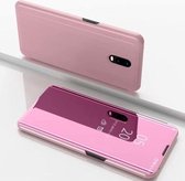 Voor OnePlus 7 Plating Mirror Horizontaal Flip Leather met Bracket Holster (Rose Gold)