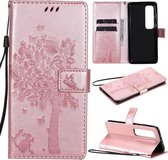 Voor Xiaomi Mi 10 Ultra Tree & Cat Pattern Pressed Printing Horizontale Flip PU Leather Case met houder & kaartsleuven & portemonnee & Lanyard (Rose Gold)