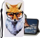 Voor iPhone X / XS 3D-gekleurde tekening Horizontale flip PU-lederen hoes met houder & kaartsleuven en portemonnee (vos)