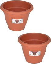 Set van 4x stuks terra cotta kleur ronde plantenpot/bloempot kunststof diameter 16 cm - Plantenbakken/bloembakken voor buiten