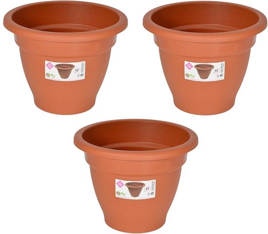 Set van stuks terra cotta kleur ronde plantenpot/bloempot diameter 22 | bol.com