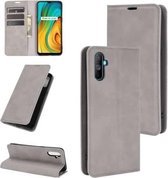 Voor OPPO Realme C3 zonder vingerafdruk Retro-skin Business magnetische zuignap lederen tas met houder & kaartsleuven en portemonnee (grijs)