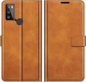 Retro Kalf Patroon Gesp Kaart Portemonnee Links en Rechts Flip Telefoon Holster met Beugel Functie Voor Alcatel 1S 2021 / 3L 2021 (Geel)