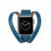 Dubbele ring reliëf lederen polshorloge band met roestvrijstalen gesp voor Apple Watch Series 3 & 2 & 1 42 mm (blauw)