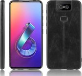 Voor Asus Zenfone 6 ZS630KL Schokbestendig Naaien Koe Patroon Huid PC + PU + TPU Case (Zwart)