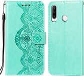 Voor Huawei P30 Lite / nova 4e Flower Vine Embossing Pattern Horizontale Flip Leather Case met Card Slot & Holder & Wallet & Lanyard (Green)