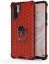 Voor Huawei P30 Pro schokbestendige honingraat PC + TPU ringhouder beschermhoes (rood)