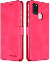 Voor Samsung Galaxy A21s Diaobaolee Pure Fresh Grain Horizontale Flip Leather Case met houder & kaartsleuven (rood)