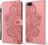 Voor iPhone 6 Plus Pauw reliëfpatroon Horizontale flip lederen hoes met houder & kaartsleuven & portemonnee & lanyard (roze)