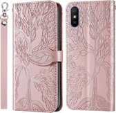 Voor Geschikt voor Xiaomi Redmi 9A Life of Tree Embossing Pattern Horizontale Flip Leather Case met houder & kaartsleuf & portemonnee & fotolijst & Lanyard (Rose Gold)