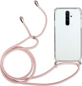 Voor Xiaomi Redmi 9 schokbestendige transparante TPU beschermhoes met vier hoeken en draagkoord (roze)