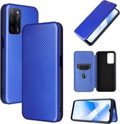 Voor OPPO A55 5G koolstofvezel textuur magnetische horizontale flip TPU + pc + PU lederen tas met kaartsleuf (blauw)