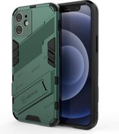 Punk Armor 2 in 1 PC + TPU schokbestendig hoesje met onzichtbare houder voor iPhone 12 mini (groen)