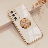 Voor Huawei Honor V30 Pro 6D Galvaniseren Volledige dekking Siliconen beschermhoes met magnetische ringhouder (lichtroze)