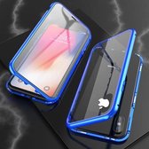 Voor iPhone XS Max Ultra slank dubbelzijdig magnetische adsorptie Hoekig frame Gehard glas Magneet Flip Case (blauw)