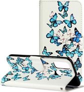 Voor Huawei P smart 2020 Gekleurde Tekening Marmer Patroon Horizontale Flip PU Lederen Case met Houder & Kaartsleuven & Portemonnee (Blauwe Vlinder)