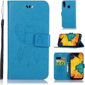 Windgong Uil Embossing Patroon Horizontale Flip lederen tas met houder & kaartsleuven & portemonnee voor Galaxy A30 (blauw)