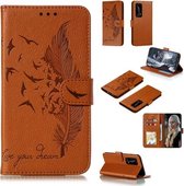 Voor Huawei P40 Pro + Litchi Textuur Veer Embossing Patroon Horizontale Flip Leren Case met Houder & Kaartsleuven & Portemonnee & Fotolijst & Lanyard (Bruin)