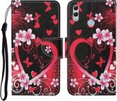 For Honor 10 Lite Gekleurde tekening patroon Horizontale flip lederen tas met houder & kaartsleuven & portemonnee & lanyard (rood hart)