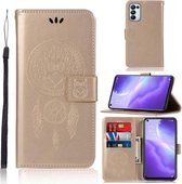 Voor OPPO Reno5 5G Windgong Uil Embossing Patroon Horizontale Flip Leren Case, met Houder & Kaartsleuven & Portemonnee (Goud)