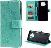 Voor xiaomi mi 10t lite 5g totem bloem reliëf horizontale flip tpu + pu lederen tas met houder & kaartsleuven & portemonnee (groen)