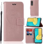 Voor LG Stylo 7 5G Windgong Uil Embossing Patroon Horizontale Flip Lederen Case met Houder & Kaartsleuven & Portemonnee (Rose Goud)